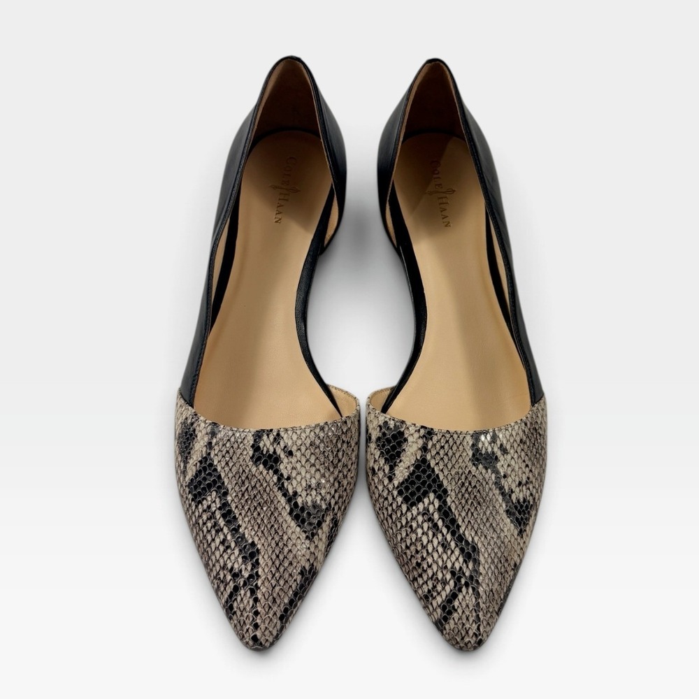 Cole Haan Amalia Skimmer Flats Womens 10.5 Black Snake Print D'Orsay Excellent